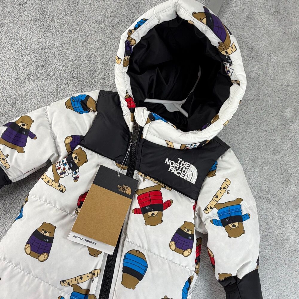 The North Face Baby Nuptse One Piece 0-3M Bear Print Puffer Snowsuit NWT